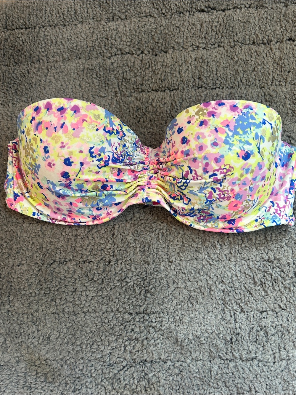 Victoria's Secret Floral Bandeau Bikini Top in Pink, Yellow, Blue
